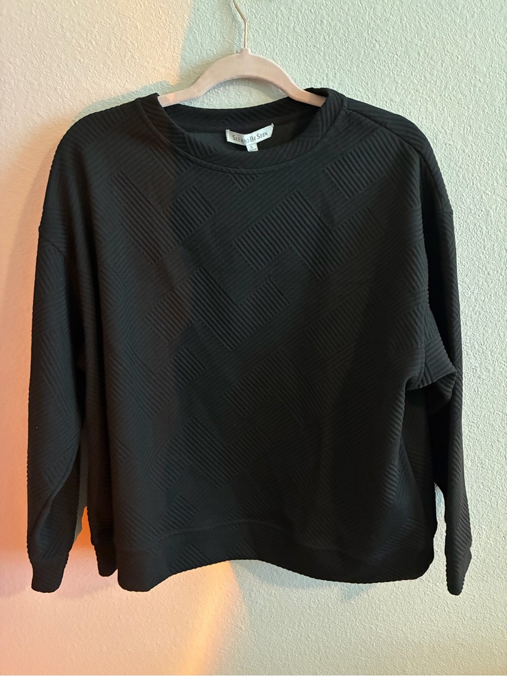 See and Be Seen Black Quilted Textured Crewneck Sweater